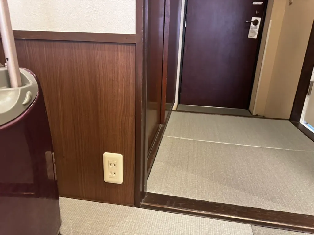 客室の入口。ドアの内側から畳敷きの床が続いている